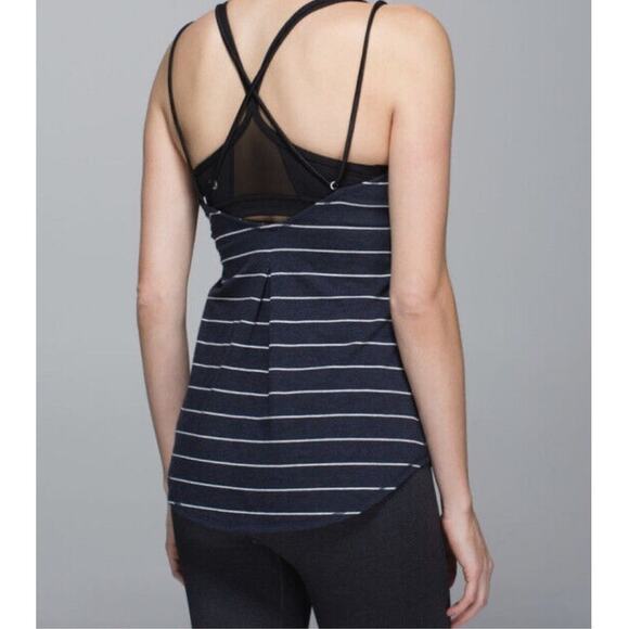 Lululemon Breezy Tank Lookout Stripe Heathered Inkwell White Blue SZ 4 - Picture 11 of 11
